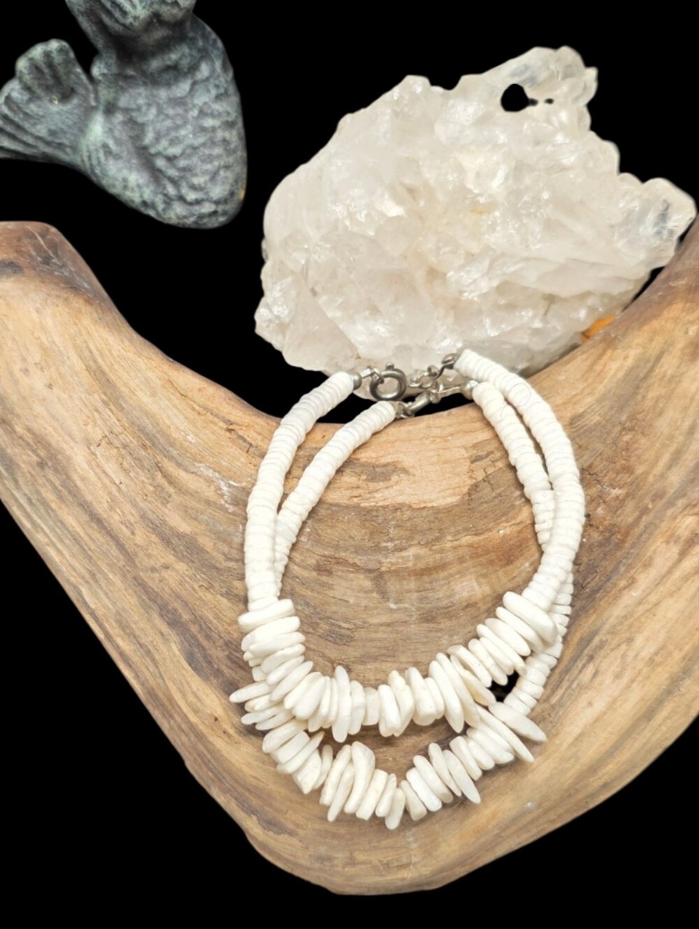 Vintage White Shell Bead Bracelet Set of 2 Coastal Boho 7" & 7.25"